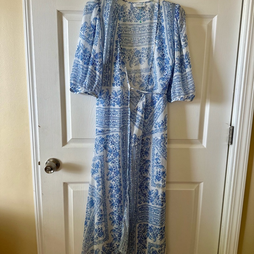 Calvin Klein Blue and White Floral Maxi Dress